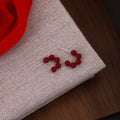 Red Beaded Curved Crescent Bold Statement Stud Earrings view 4