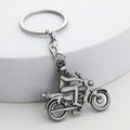 Motorcycle Rider Metal Keychain, Antique Bronze and Silver Tones view 2