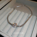 Silver Mesh Choker Crystal Rose Flower Centerpiece view 2