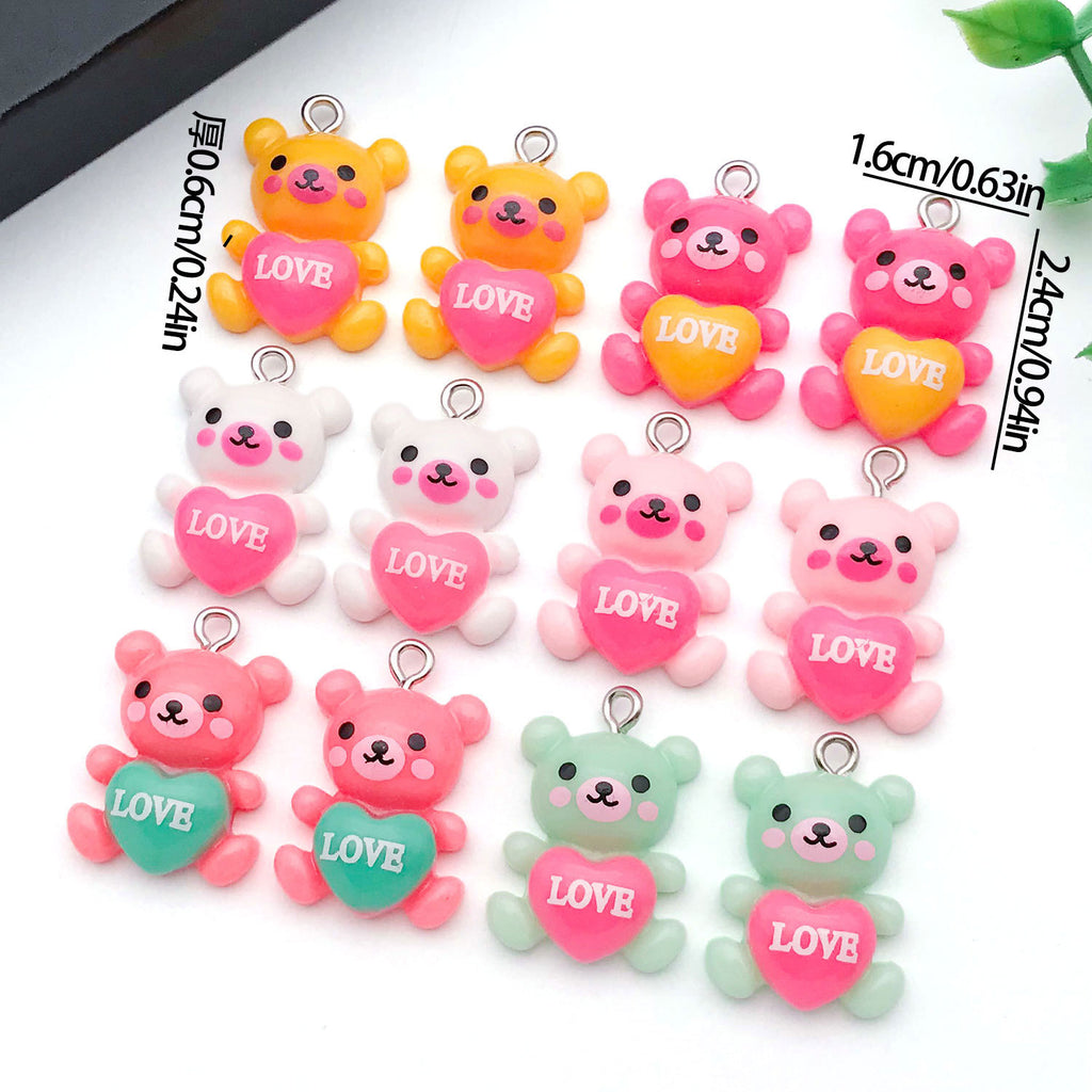 Colorful Resin LOVE Bear Charm Pendant for DIY Bracelet Earrings Necklace Jewelry