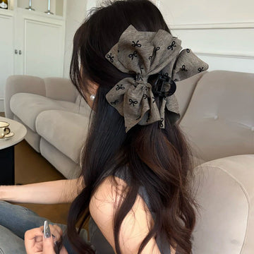 Gray Bow Print Fabric Oversized Hair Claw Clip 3 Styles