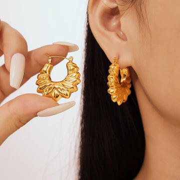 Gold Silver Hollow Flower Petal Hoop Earrings Polished