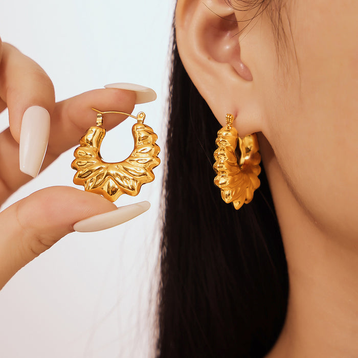 Gold Silver Hollow Flower Petal Hoop Earrings Polished