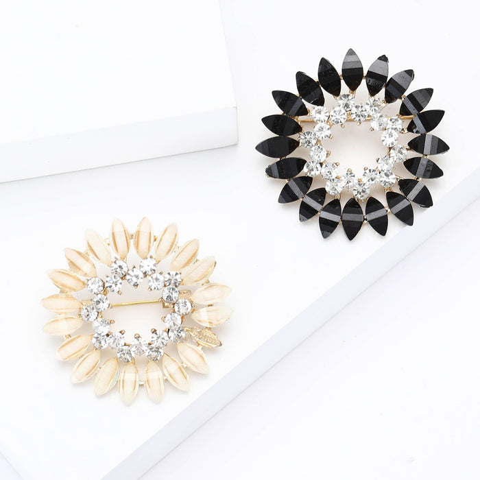Crystal Petal Wreath Brooch in Black or Ivory Finish
