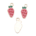 Pink Strawberry Enamel Charm with Green Top and Gold Tone Edge view 4