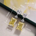 Yellow Rectangular Stone Three-Tier Long Drop Earrings In Silver Tone view 4