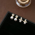 Gold Crystal Halo Pearl Drop Stud Earrings Round Circle Posts view 1