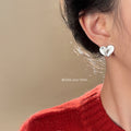 Brushed Silver Irregular Heart And Square Stud Earrings view 4