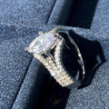 Marquise Clear Solitaire Triple-Row Split-Band Ring In Silver Tone view 3