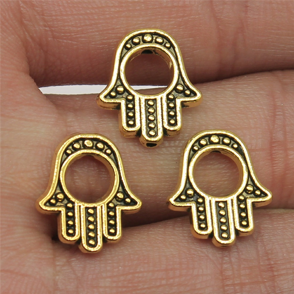 13x15mm 1.2g Antique Gold Zinc Alloy Palm Hand Large Hole Beads for Bracelet DIY Jewelry Making