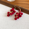 Red Flocked Grape Cluster Necklace Hook Earrings Gold Tone view 7