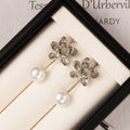 Silver Flower Pearl Look Long Curved Hook Drop Earrings view 4
