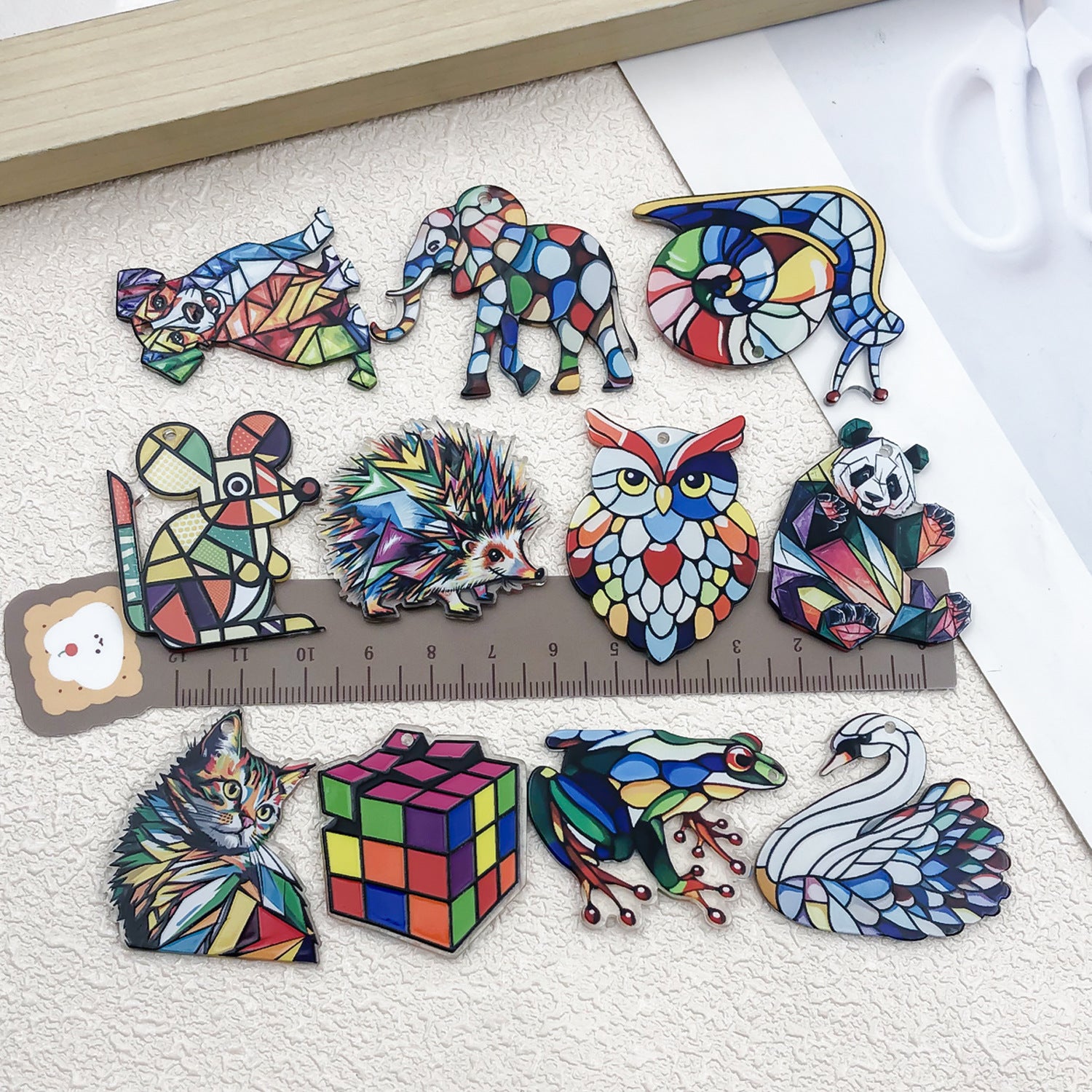 Colorful Acrylic Cat Panda Elephant Animal Bear Double Sided Charm Pendant for Jewelry Making DIY
