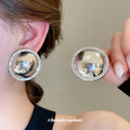 Domed Metal and Crystal Halo Stud Earrings in Two Finishes view 2