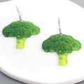 Silver Tone Realistic Broccoli Vegetable Hook Earrings view 3
