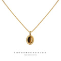 Gold Tone Brown Oval Stone Double Frame Pendant Chain Necklace view 1