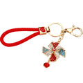 Jeweled Pinwheel Keychains with Braided Loops and White Pom Poms view 5