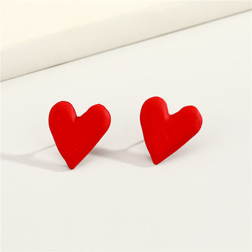 Matte Red Irregular Heart Stud Earrings with Push Back Posts