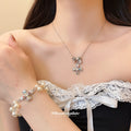 Silver Rhinestone Cross Pearl Bracelet Matching Cross Necklace view 2