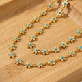 Gold Mini Flower Chain Blue Enamel Center Necklace Two Lengths view 2