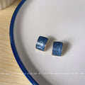 Blue Enamel Flower Studs Rectangle And Mismatched Hoop Earrings view 8