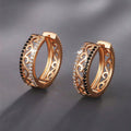 Rose Gold Tone Black White Crystal Scroll Huggie Earrings view 1