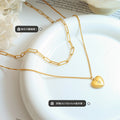 Double Layer Paperclip Heart Zircon Pendant Necklace Steel view 2