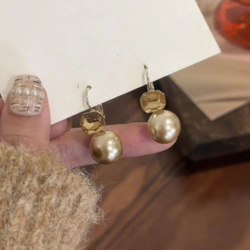 Champagne Crystal And Pearl Hook Drop Earrings Statement Jewelry