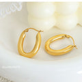 Gold Polished Thick Oval Hoop Earrings Latch Closure Pair view 2