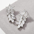 Clear Leaf Cluster Long Drop Earrings in Silver Tone view 2