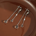 Silver Double Chain Clear Round Drop Huggie Earrings view 4