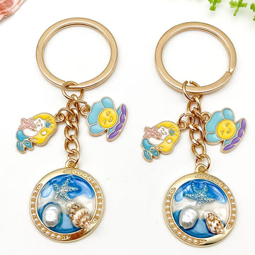 Six Mermaid Shell Ocean Scene Metal Keychain Designs