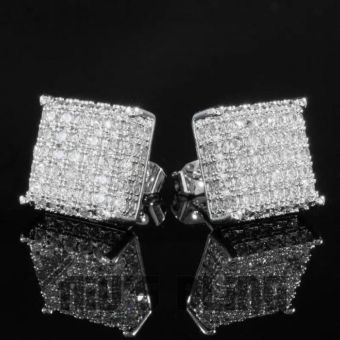 Square Pavé Crystal Stud Earrings In Two Colors Polished Metal Jewelry