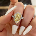 Silver Tone Pear Halo Pink Yellow Center Stone Finger Ring view 3