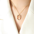 Gold Zodiac Oval Pendant Necklace Multicolor Zircon Frame view 4