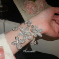 Silver Crystal Flower Vine Open Bangle Butterfly Cuff view 3