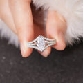 Marquise Clear Solitaire Triple-Row Split-Band Ring In Silver Tone view 2