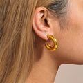 Chunky C-Shape Hollow Hoop Earrings Gold Silver Ball Posts view 3