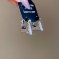 Silver Tone Crystal Handbag Drop Huggie Earrings with Detailed Finish view 7