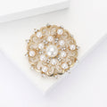 Openwork Pearl Filigree Round Brooch Rhinestone Accents view 3
