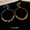 Multicolor Teardrop Crystal Gold Tone Adjustable Bracelet view 2