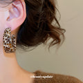 Brown Leopard Pattern Wide C Hoop Statement Earrings view 3
