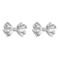 Silver Textured Bow Stud Earrings Micro Zirconia Pair view 5