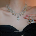 Rhinestone Teardrop Necklace Earring Sets Silver Tone view 1