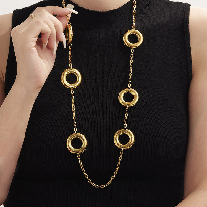 Long Hollow Circle Link Necklace Gold Silver Two-Tone Steel