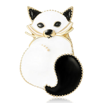 Black And White Fox Brooch In 1 Style With Enamel And Crystal Details