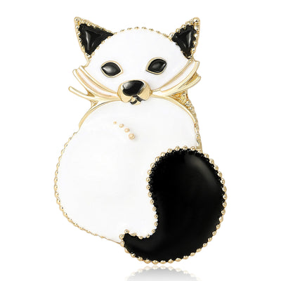 Black And White Fox Brooch on white background
