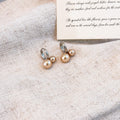 Silver Twin Peach Pearl Look Huggie Hoop Dangle Earrings view 2