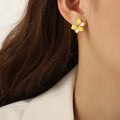 Gold Six-Point Flower Stud Earrings Crystal Turquoise Shell view 8