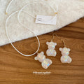 Iridescent Resin Bear Necklace Earrings White Cord Set view 2
